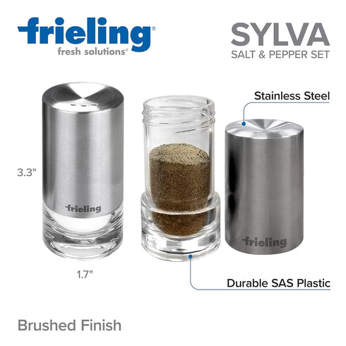 Frieling USA Sylva Salt or Pepper Shaker Acrylic, 3.3" x 1.7", Clear/Stainless Steel...