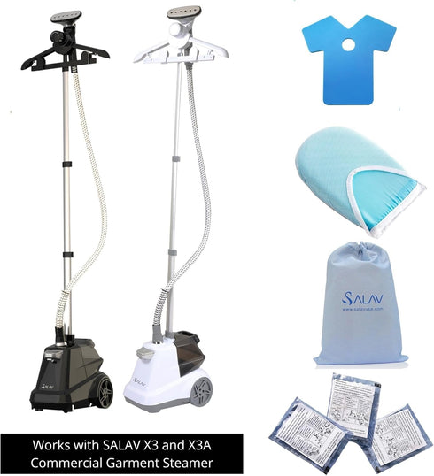 SALAV Heavy Duty Commercial Full-Size Garment Steamer (ACCESSORIES SET ONLY: Mini Ironing Board, Steam Mitt, 3-pc Descaler, Storage Bag)...