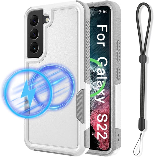 for Galaxy S22 Case Magnetic Compatible with MagSafe, Drop Protection Rugged Shockproof Phone Cover for Samsung Galaxy S22 (White)...
