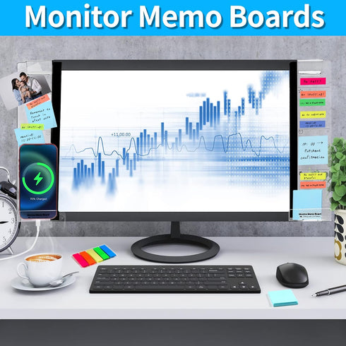 Monitor Memo Board, 2PCS Multifunction Sticky Note Holder for Computer Screen, Acrylic Computer Monitor Memo Board (Left & Right), Computer Sticky...