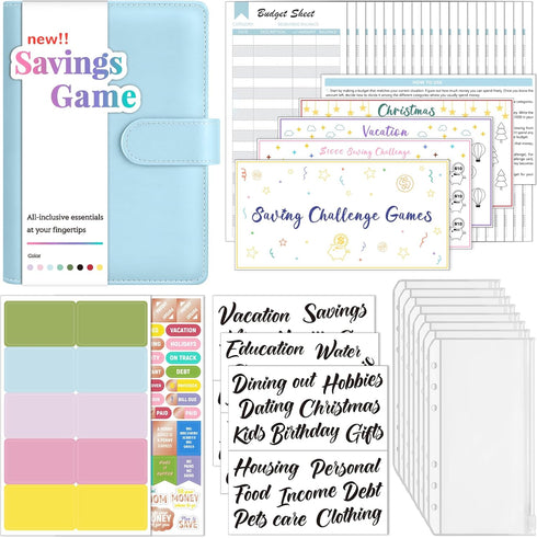 Sooez Budget Binder with Money Saving Challenge, Money Saving Binder with Cash Envelopes, Expense Sheets, Challenge Tracker & Category Labels, Env...