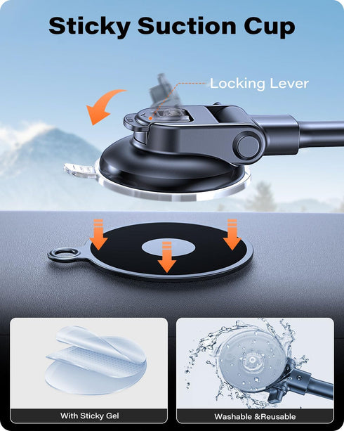 APPS2Car Dashboard Car Mount for MagSafe 17 N54 Magnets, Strong Suction Cup, Anti-Shake Stabilizer, Windshield Gooseneck Long Arm Magnetic Holder ...