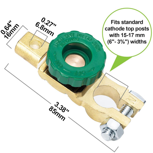 Spurtar Car Battery Disconnect Switch 12V - 24V Top Post 2Pcs, Quick Disconnect Battery Cut Off Switch for Truck RV Boat Vehicles, Green Knob...