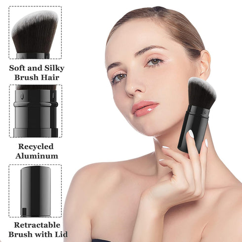 Falliny Retractable Makeup Brush, Angled Kabuki Powder Foundation Sunscreen Makeup Brush, Travel Face Blush Brush with Cover for Blush, Bronzer, B...