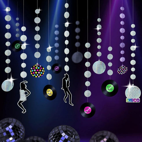 Cheerland Iridescent Disco Garland Holographic Disc Banner Retro Rock and Roll Dance Hanging Ball Backdrop Decoration for Birthday Wedding Bachelo...