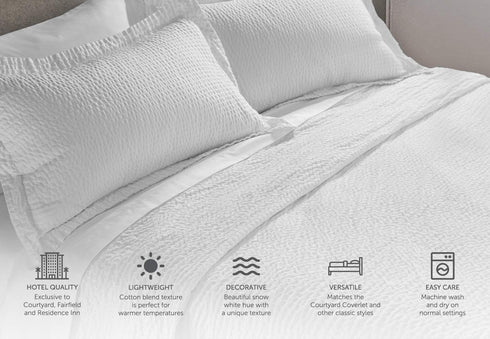 Courtyard by Marriott Textured Pillow Sham - 1 Decorative Pillow Sham with Wash-Activated Ripple Texture Exclusively for Courtyard - White (Queen)...