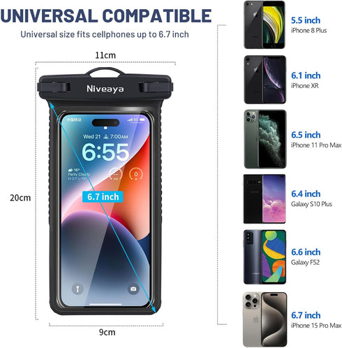 Niveaya Waterproof Phone Pouch, Waterproof Phone Case Compatible for iPhone 15 14 13 12 Pro Max Up to 7", IPX8 Cellphone Kayak Accessories, Travel...
