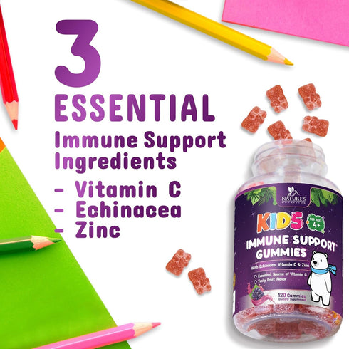 Immune Support Gummies for Kids & Toddler with Vitamin C, Zinc & Echinacea, Daily Childrens Immune Support Gummy Vitamins for Kids Ages 4 and Up, ...