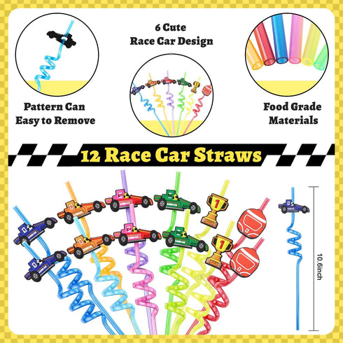 Race Car Party Favors Set - 110 pcs Race Car Birthday Party Supplies, Keychains, Slap Bracelet, Race Car Stickers, Race Car Straws, Stamps for Kid...