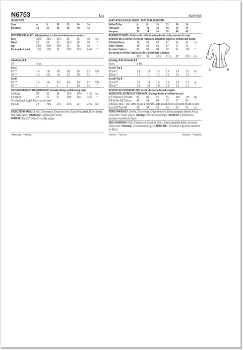 New Look Easy Misses' Peplum Top with Sleeve Variations Sewing Pattern Kit, Design Code N6753, Sizes 6-8-10-12-14-16, Multicolor...