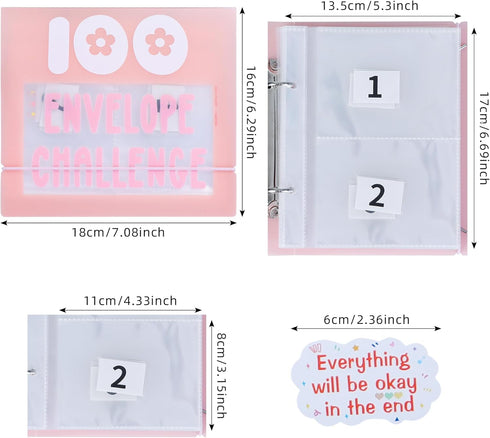 100 Envelopes Money Saving Challenge 100 Day Challenge Money Saving Binder Saving Money Challenge Book Envelope Challenge Binder with 50 Pcs Cute ...