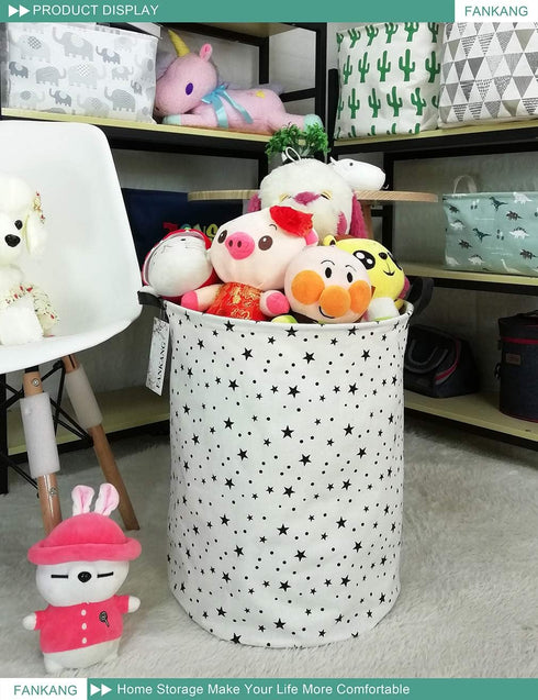 FANKANG Storage Basket, Nursery Hamper Canvas Laundry Basket Foldable with Waterproof PE Coating Large Storage Baskets for Kids Boys and Girls, Of...
