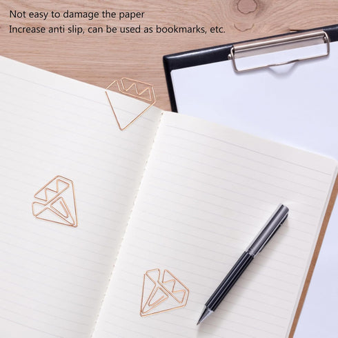 100Pcs Paper Clips, Rose Gold Paper Clips Cute Diamond Shaped Multifunctional Metal Small Planner Clips for Students Office Supplier Stationery...