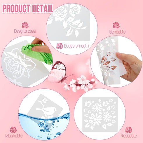 60 Pcs 6x6 Inch Flower Stencils for Painting on Wood Reusable Floral Stencils Bird Wall Stencil Butterfly Leaf Drawing Template DIY Craft Summer S...
