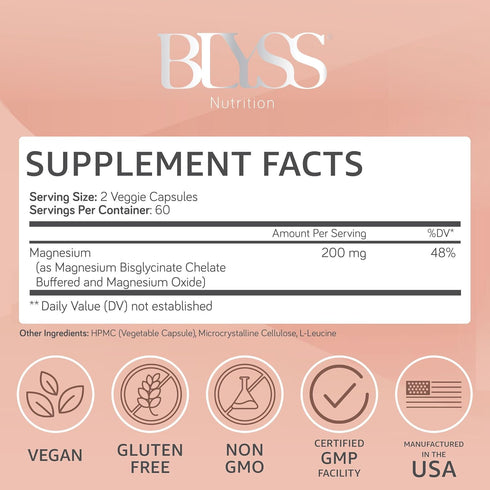 Magnesium Bisglycinate Capsules for Women - 200mg Chelated Magnesium for Maximum Absorption - Glycinate Magnesium for Sleep & Mood Support - Magne...