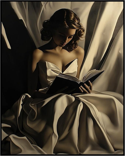 Posterizer 1 pcs-elegant woman in a white gown reading a book 2-Abstract & Modern Art Gift for Art Lovers Living Room Bedroom Decor- unframed wall...