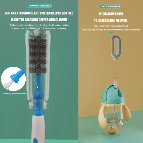 Electric Bottle Brush Set with Baby Bottle Brush 4-Piece,Bottle Brush,Nipple Brush,Straw Brush and Extension Handle,USB Rechargeable,Gift for Preg...