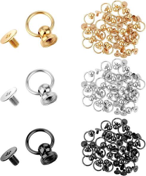 Leather Rivet Kit,Ymapinc 60 Sets Pull Ring Rivet-Screwback Round Head Rivet with Pull Ring(8mm),Purse Making Supplies,DIY Phone Case Kit,Round He...