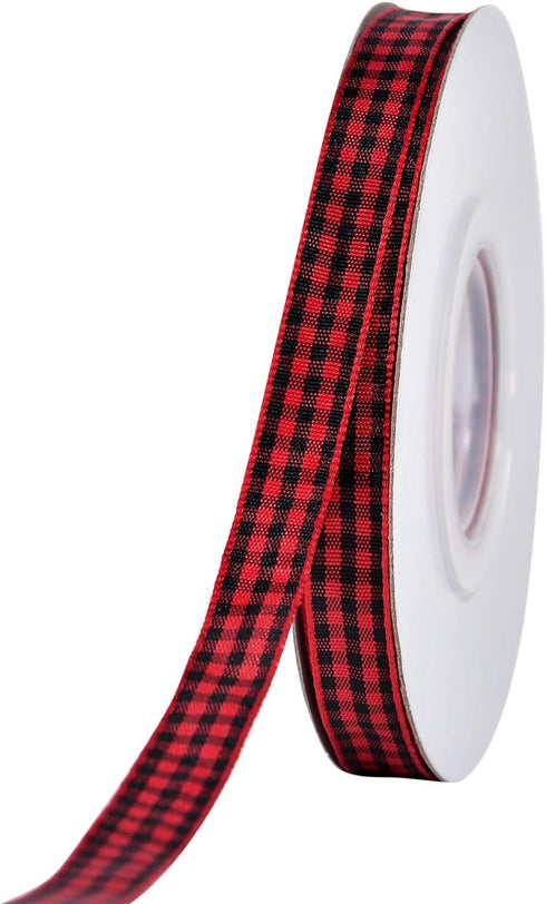 YAMA Gingham Ribbon 3/8" Wide by 25 Yard, Red and Black Plaid Ribbon for DIY Crafts, Gift Wrapping, and Fabric Sewing Accessories...