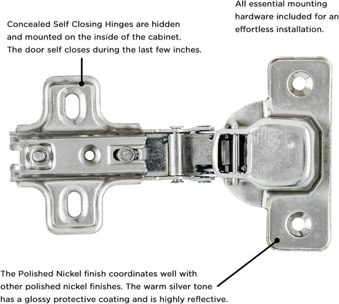 Hickory Hardware P5105-14 Euro Cabinet Concealed Hinge - Self Closing Feature - Easy Installation hinge - Full Overlay Frameless Design with 105° ...
