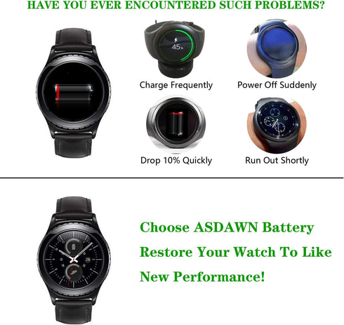 ASDAWN Replacement for Samsung Galaxy Gear S2 Battery, EB-BR720ABE Battery for Gear S2 SM-R720 / Gear S2 Classic SM-R732 with Repair Tool Set + In...