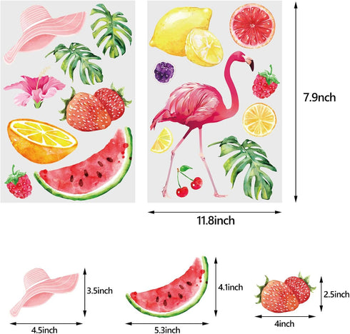 80 Pieces Summer Flamingo Window Sticker Hawaii Window Decals Flamingo Watermelon Strawberry Window Sticker for Bedroom Living Room Swimming Pool ...