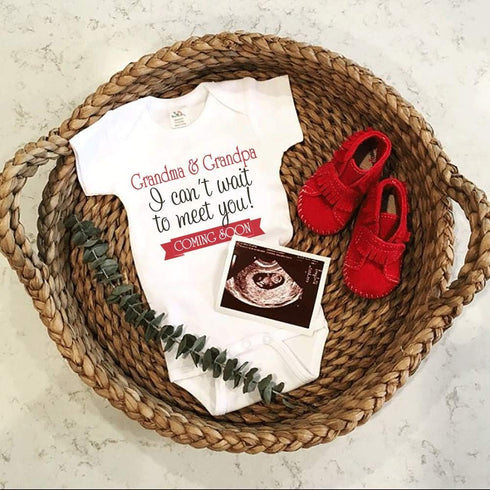 7 ate 9 Apparel Can't Wait to Meet Grandparents Pregnancy Announcement Onepiece...