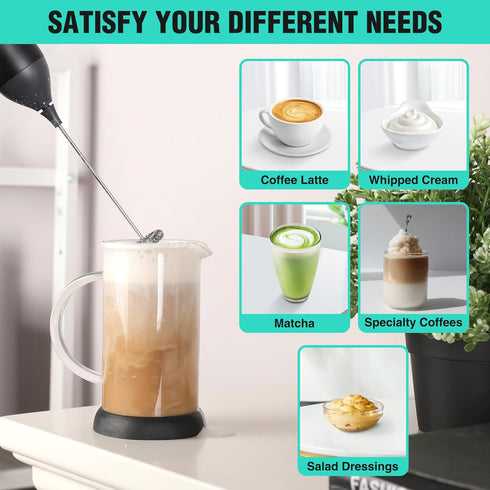 HAUSHOF Powerful Rechargeable Milk Frother, Handheld USB Type-C Electric Foam Maker for Coffee Latte, Cappuccino, Mocha, Macchiato, Frappe and Pro...