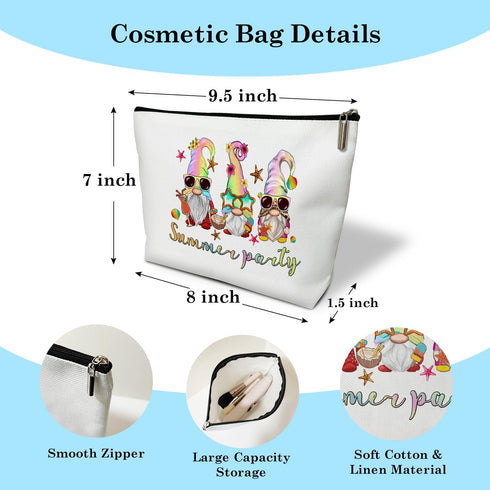 Summer Party Cosmetic Bag Women Makeup Bag Gnome Gifts For Women, Beach Vacation Gift for Her Girlfriend Sister Mother Aunt, Purse Travel Organize...
