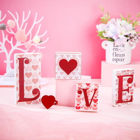 Jetec Valentine's Day Love Wooden Block Signs Freestanding Love Tabletop Decorations Wood Heart Table Decor for Valentines Wedding Home Party Shel...