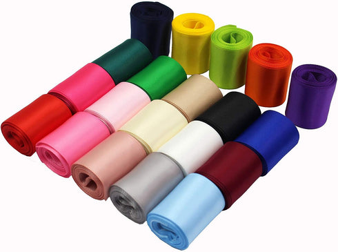 1-1/2 Inch Wide Solid Color Double Sided Polyester Satin Ribbon 20 Colors X 2 Yard Each Total 40 Yds Per Package...