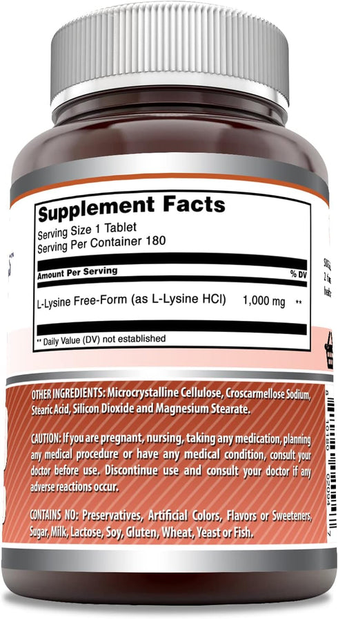 Amazing Formulas L-Lysine 1000mg Amino Acid Vitamin Supplement 180 Tablets | Non-GMO | Gluten Free | Made in USA...