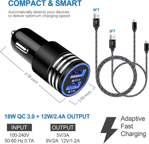 Android Fast Charger for Samsung Galaxy S7 S6 Edge A10 A6 J8 J7 J5 J3 J2 Note 5,LG Stylo 3 2 K40 K30 K20,Moto E7 E6 E5 G5,Kindle fire,Quick Charge...