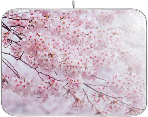 Romantic Pink Cherry Blossoms Absorbent Dish Drying Mat Microfiber Kitchen Countertop Table Protector Multipurpose Counter Rack Sink Drainer Pad (...