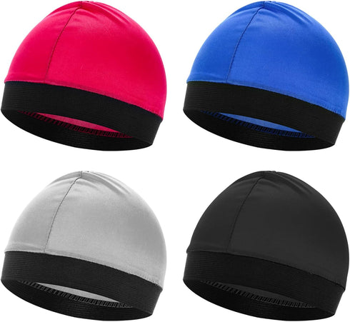 4 Pieces Wave Cap Kid, Children's Satin Wave Cap for Boys and Girls Boo Boo Cap for Men Football Cap Sports Wicking Cap Running Hat Elastic Caps M...