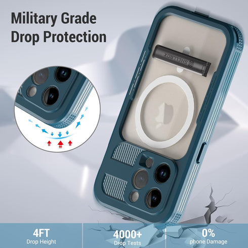 Compatible with iPhone 15 Pro Max Waterproof Case with Stand, Shockproof Dust-Proof Phone Case with Built in Screen Protector, Full Body Protectiv...