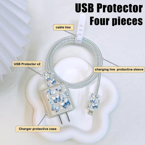 Cute Cable Protector for iPhone Apple Charger,Clear Pretty Butterfly Design,Data Cable USB Case Cord Saver Phone Charger Protector for iPhone 7 8 ...