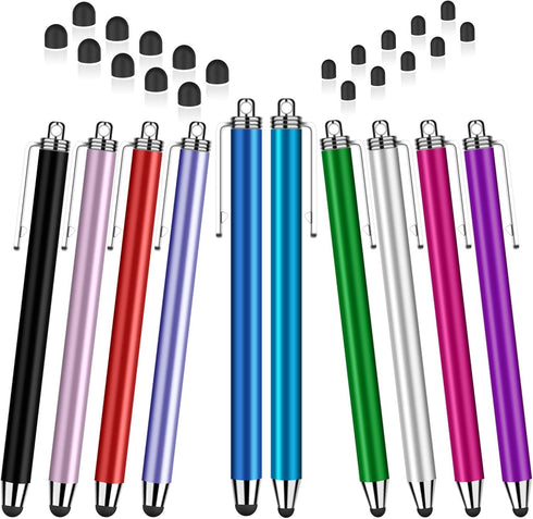 Stylus Pens for Touch Screens, 10 Pack 0.24"+0.36" High Sensitivity Stylus with 20 Pcs Replacement Capacitive Tips for iPhone iPad Android PC Tabl...