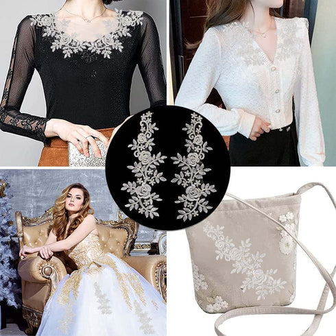 GORGECRAFT 4Pcs Embroidery Lace Appliques Flower Embroidered Patch Gold Metallic Edge Floral Lace Fabric Sew on Appliques for DIY Sewing Crafts We...