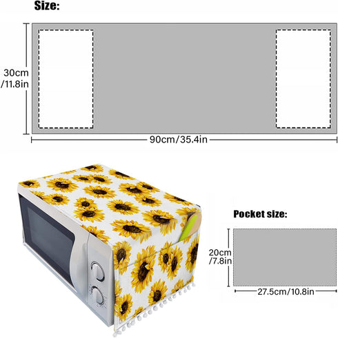 Microwave Oven Top Cover Dustproof Linen Machine Protector Decorative Kitchen Appliance Cover with Side Storage Pockets 11.8x35.4inches Blooming S...
