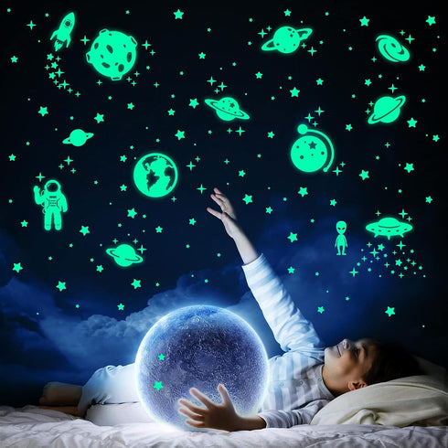 260 PCS Glow in The Dark Stars, Glowing Stars for Ceiling, Star Wall Decals Solar System Space Galaxy Planets Wall Stickers for Kids, Girls Boys R...