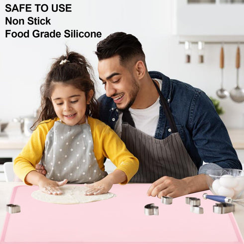 Pink Baking Mat-Multipurpose Kid Placemat Reusable Kitchen Countertop Mat Dough Pad with Raised Edges Silicone Heat Resistant Mat for Air Fryer (1...