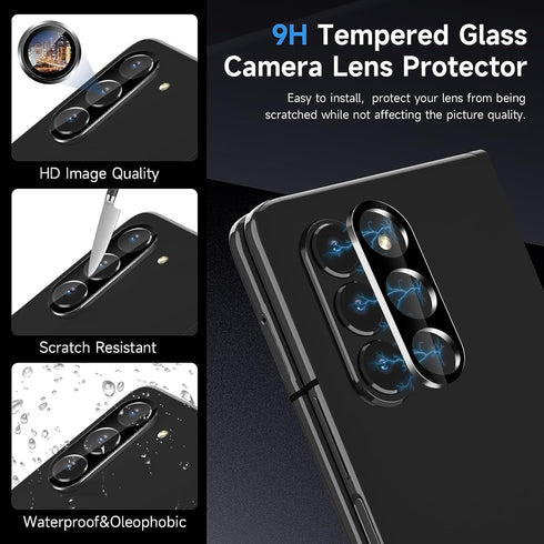 2X Tempered Glass Front Screen Protector Compatible with Samsung Galaxy Z Fold 5+ 2X Inner Soft TPU Film Shields+ 2X Camera Lens Protector [Scratc...
