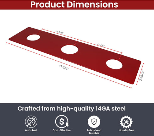Waterline 3 Hole Escutcheon Deck Repair Plate for Kitchen or Bathroom Faucets - Universal Fit, 12 Inches, 14GA Steel | Sink Cover Baseplate Reinfo...