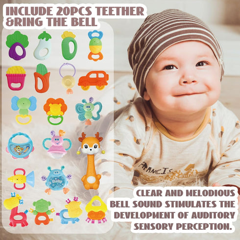 30 Pcs High Contrast Baby Toy Gift Set for Infants - Rattles, Teething Toys & Wrist Socks - Suitable for 6-12 Months - Perfect Baby Toys for Boys ...