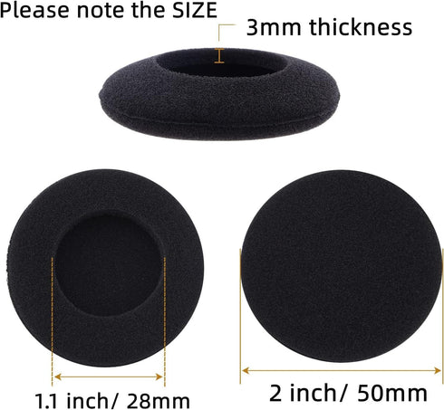 2 Inch Foam Pad EarPad Ear Cover Compatible with Sony Sennheiser Philips Headphone, 5 Pairs, Black......