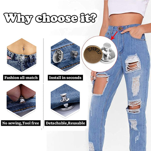 TOOVREN 8PCS Button for Jeans Too Big Fit Instant Adjustable Jean Pant Button Pin Extender Tightener Replacement Adjuster Metal Adds Or Reduces an...