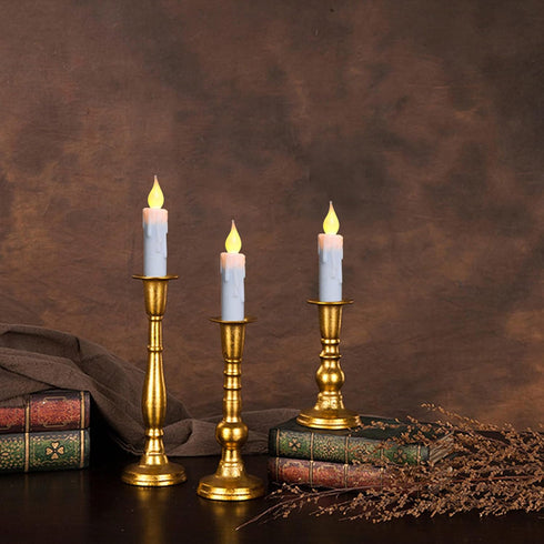 CVHOMEDECO. Flickering Taper Candles LED Drip Flameless Candles, Battery Operated with Timer, White, 4-3/4 Inch, Set of 3...