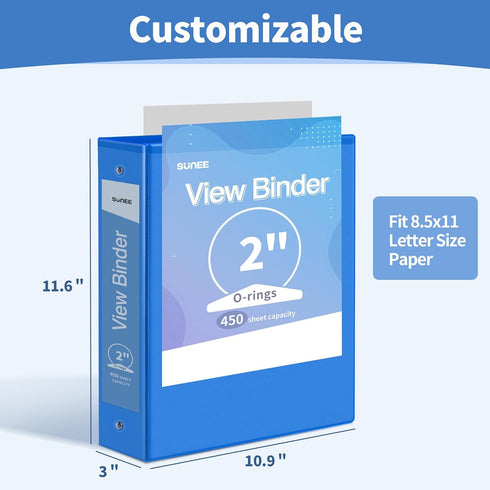 SUNEE 3 Ring Binder 2 Inch 1 Pack, Clear View Binder Three Ring PVC-Free (Fit 8.5x11 Inches) for School Binder or Office Binder Supplies, Blue Bin...