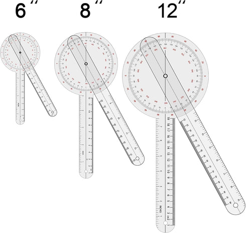 Goniometer Set 2-3 Pieces 12", 8", 6"/ 360 Degree...